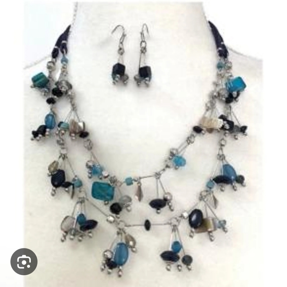 A&I Multicolor Beaded Necklace Set Earing